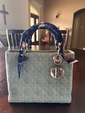 Christian Dior Lady Dior Denim Cannage Medium with Acrylic Handles